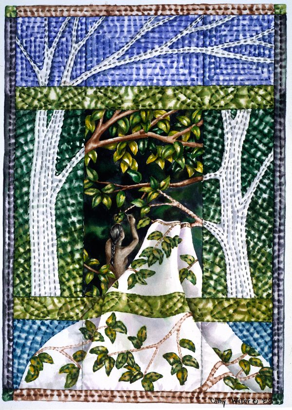 cathy weber - art - holy card - holycard - quilt - watercolor - creation - stitcher - stitch - montana- forest - green - leaves - quilter