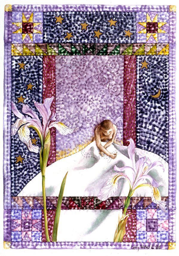 cathy weber - art - holy card - holycard - quilt - watercolor - creation - stitcher - stitch - montana- iris - quilter