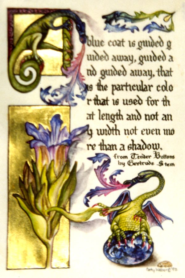 cathy weber - art - illumination - calligraphy - manuscript - watercolor - woman - rose - montana - gertrude stein - tender buttons