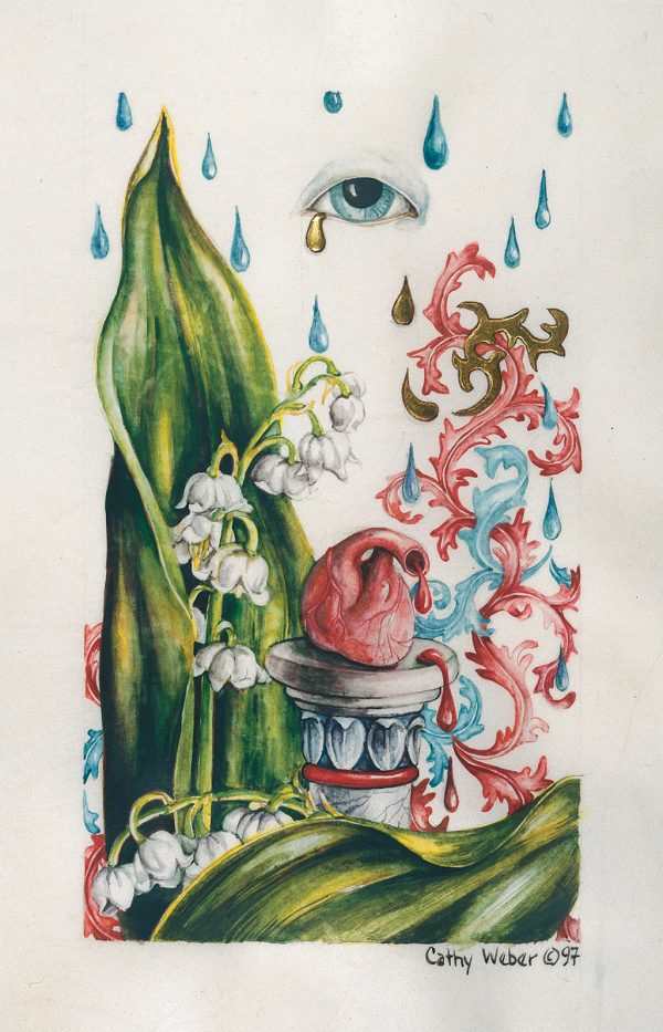 cathy weber - art - painting - woman - watercolor -illumination- montana - painting - parchment - skin - grief - heart - blood